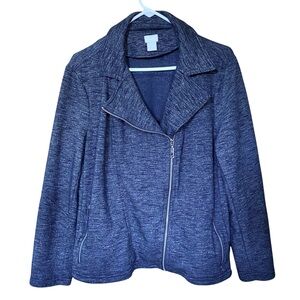 Chico's Knit Terry Moto Jacket Casual Chic Blue Heather | Sz 3 (XL/16)